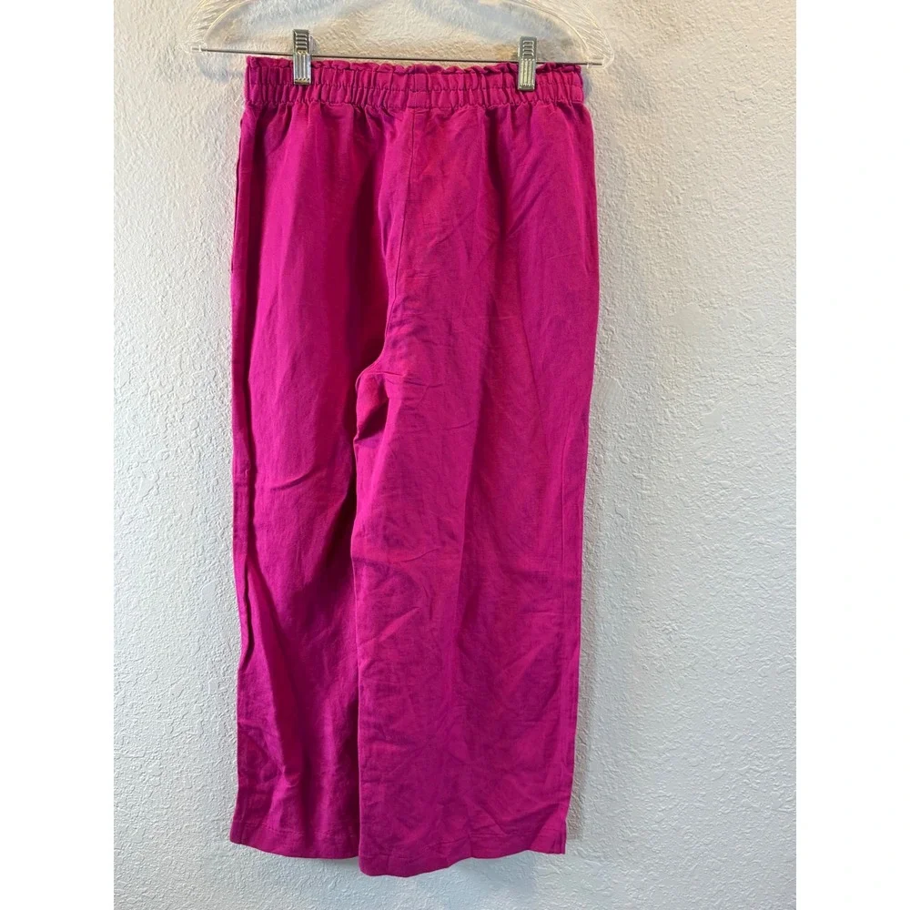 H&M Linen Blend Wide Leg Pants Magenta Pink Elastic Waist Womens XS New